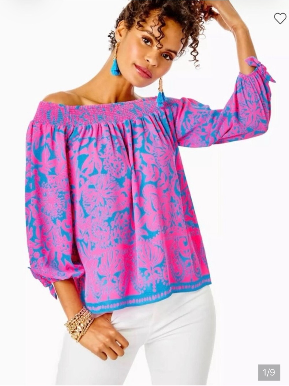 Lilly Pulitzer Maryellen 3/4 Sleeve Mocked Aura Pink off the Shoulder Top. Sz XL
